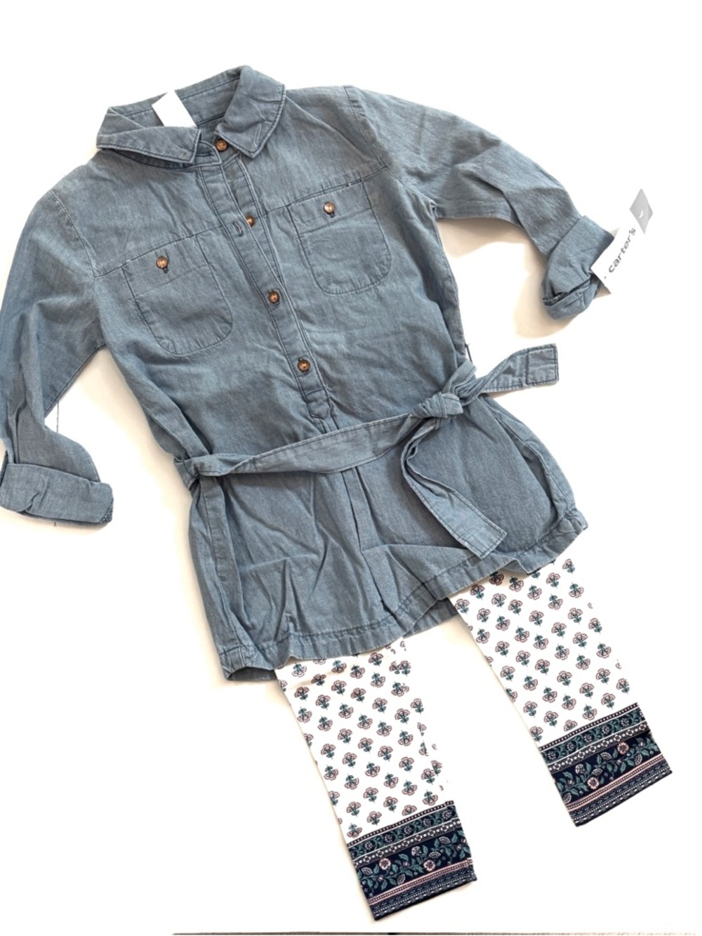 Carter's Blue Denim-Look Tunic and Patterned Leggings Set